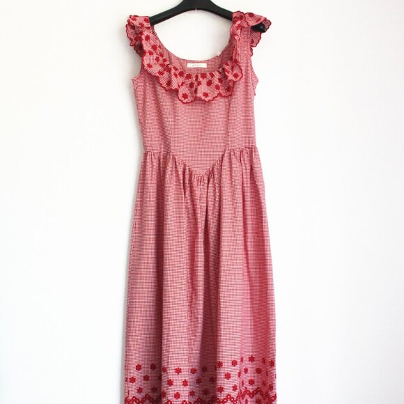 Doen Liesel Cherry Red Paris Gingham eyelet dress, Size M - Picture 3 of 10